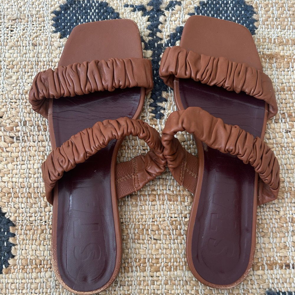 Staud Maya Ruched Leather Slides - Picture 3 of 4